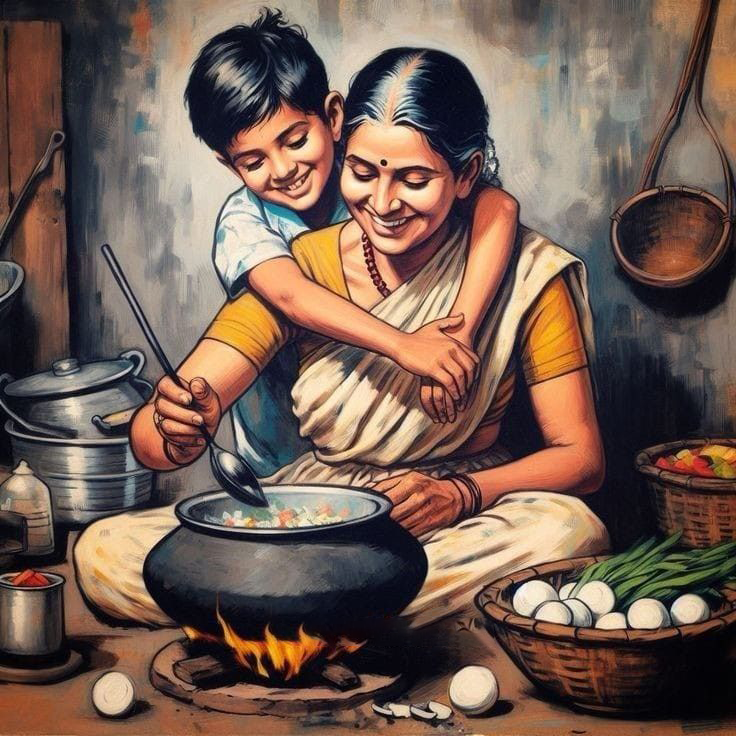 Traditional South Indian kitchen with brass utensils